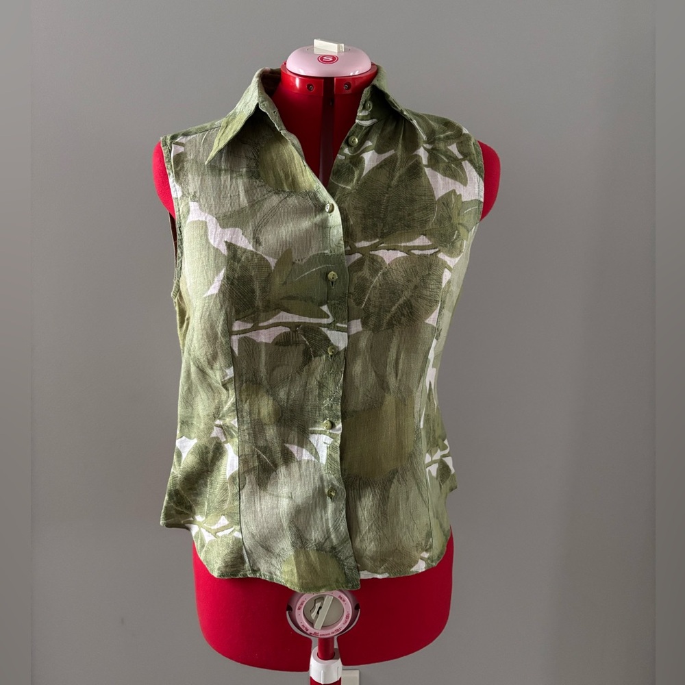 Max Mara Green Leaf Floral Print Sleeveless Top size US4